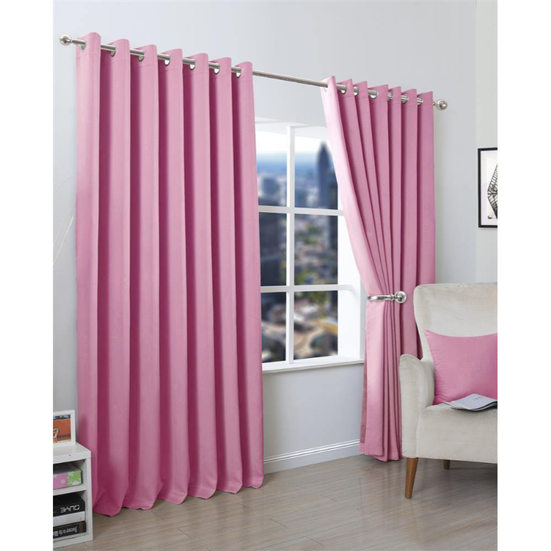 Pack of 2 Plain Dyed Eyelet Curtains with linning - Pink