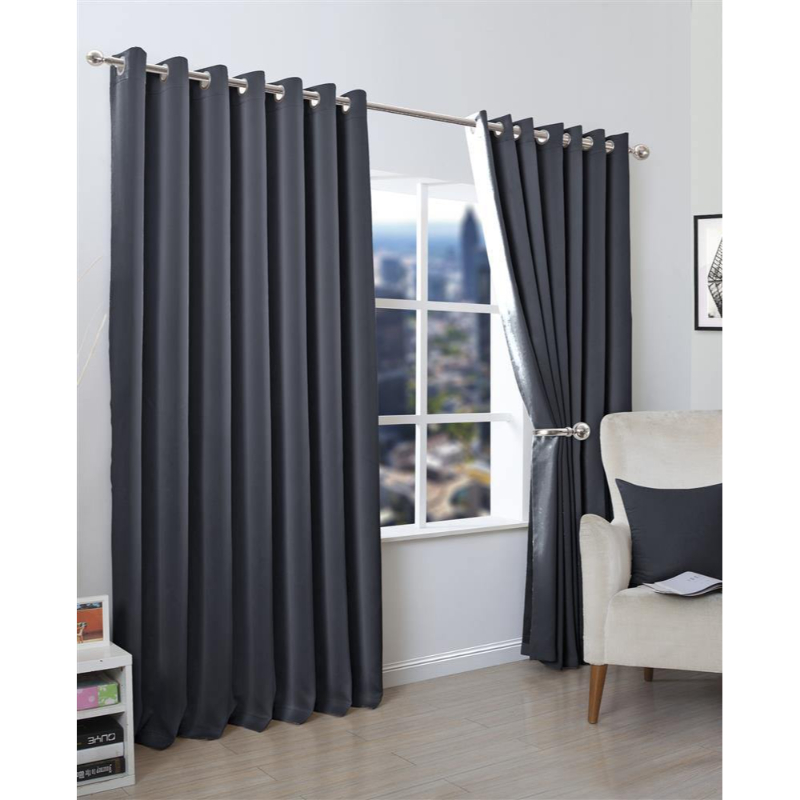 Pack of 2 Plain Dyed Eyelet Curtains with linning - Pure Black