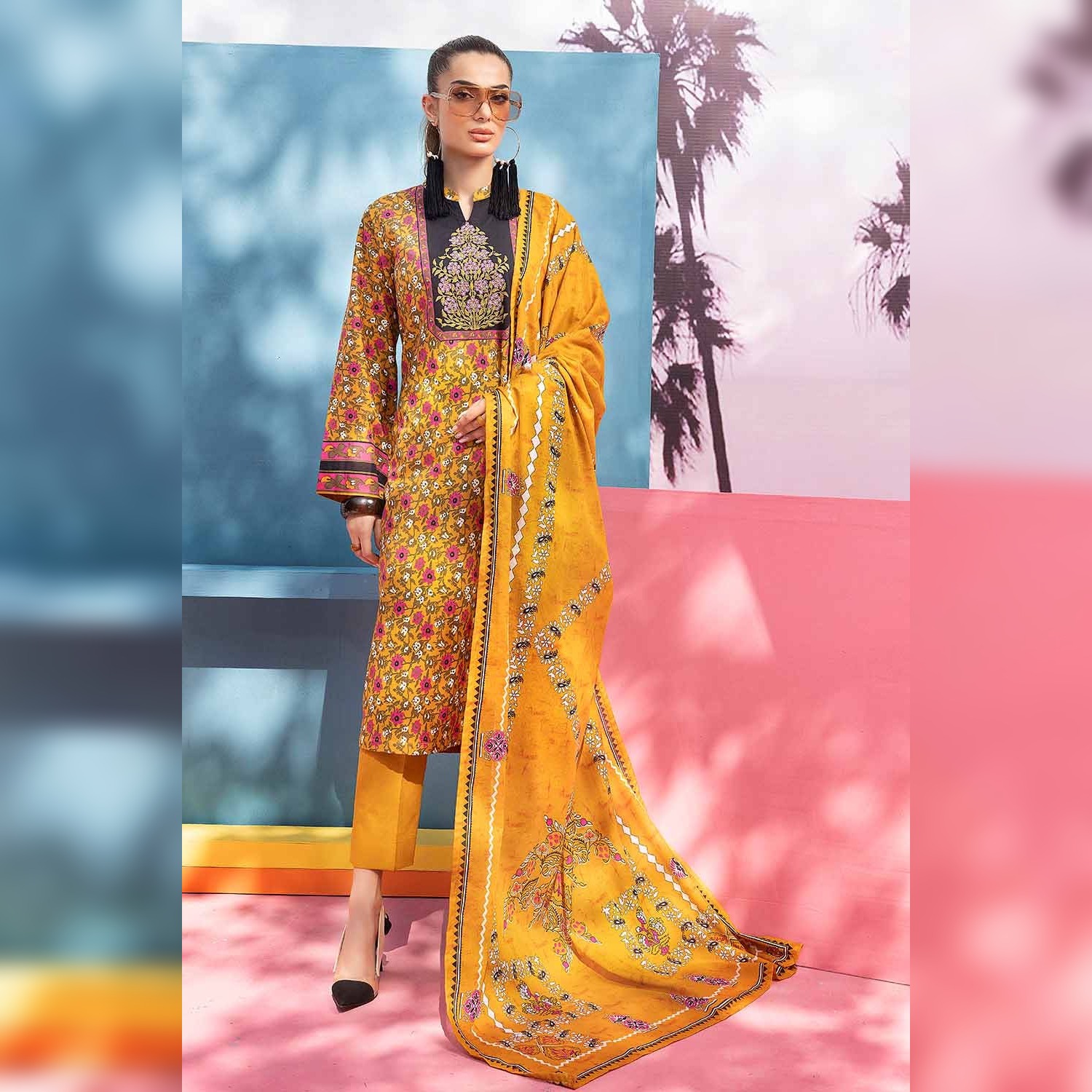 Gul Ahmed 2Pcs Embroidered Printed Lawn Unstitched Suit TL-32081