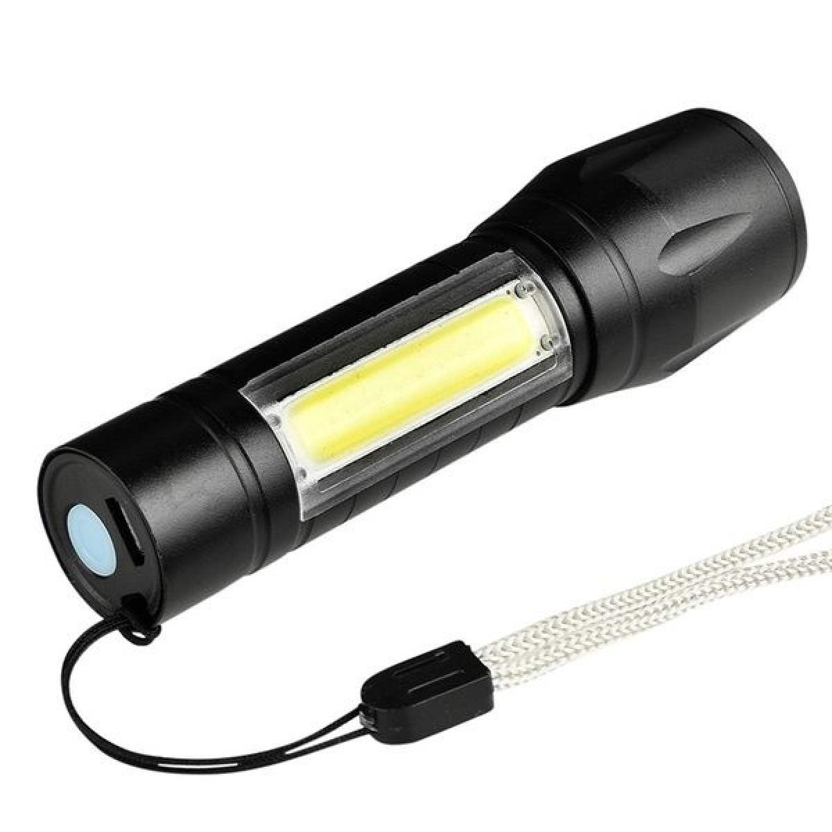 Zoomable Rechargeable LED Torch - Micro USB Charging with Cable and Case - Stainless Steel Design