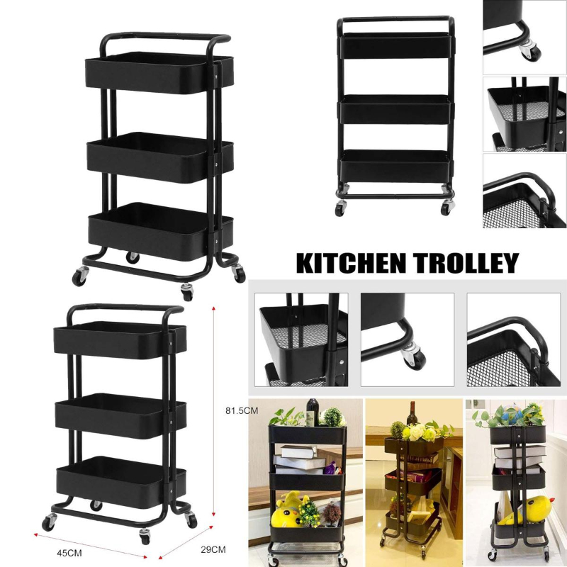Multi-Purpose Utility Rolling Mobile Cart Trolley Organiser with 3 Tier Drawer Units & Metal Mesh Shelving Holders Basket Rack for Kitchen,Bathroom,Bedroom Storage on Wheels