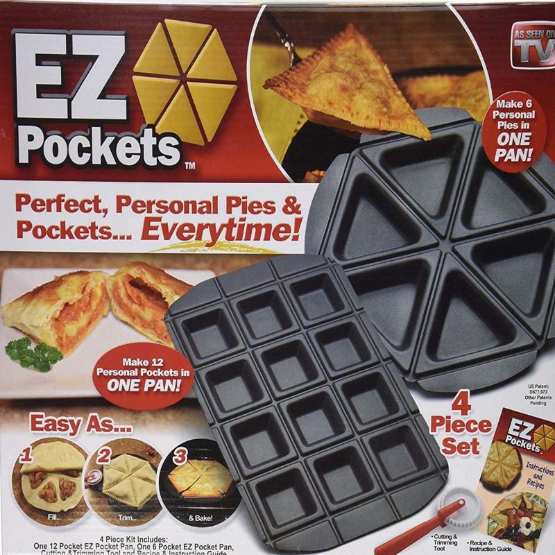 EZ Pockets Gray Non-Stick Steel 4-Piece Baking Kit with Cutting Tool and Recipe Book
