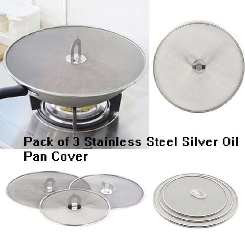 Pack Of 3 Stainless Steel Silver Pan Cover