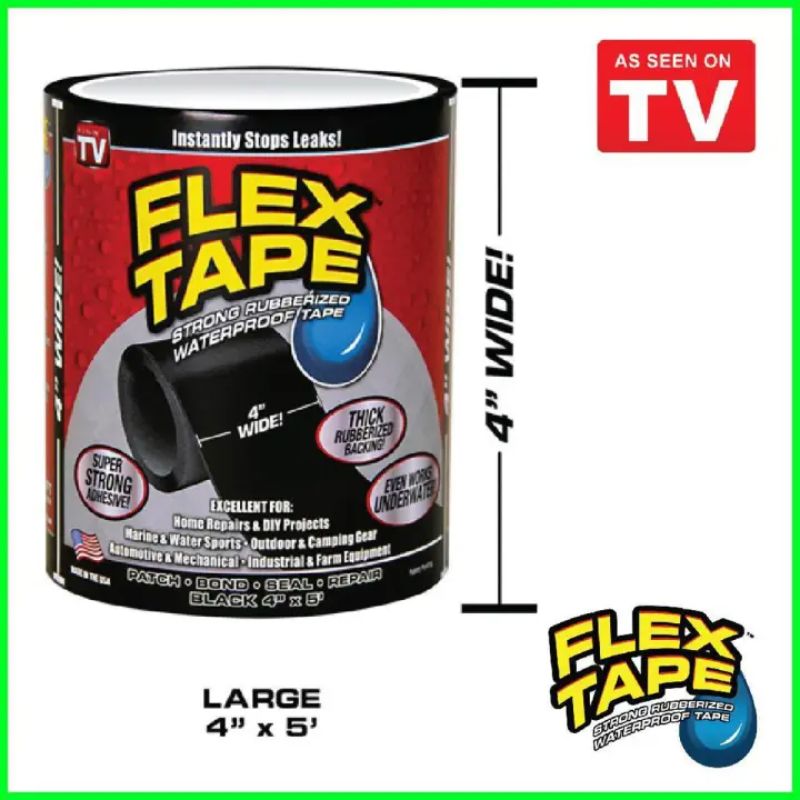 Flex Tape Rubberized Patch Bond Super Strong Rubberized Waterproof Seal Repair & Caulking 4 x 5ft