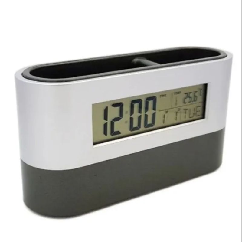 AlBizCo. Desk Organizer Pen Holder Digital Clock Alarm Date Multipurpose