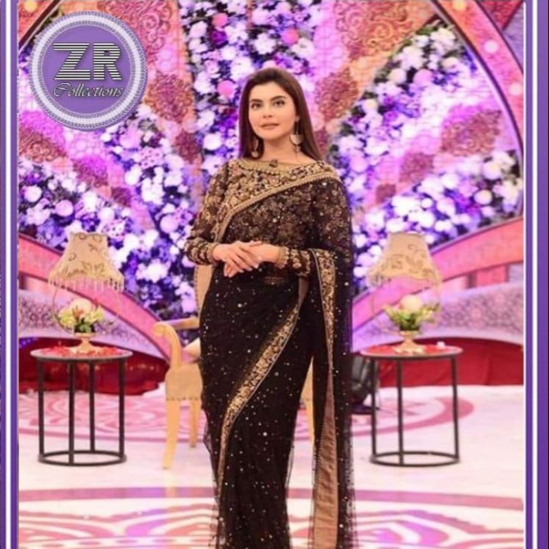 Unstitch Embroidered Stylish Chiffon Saree