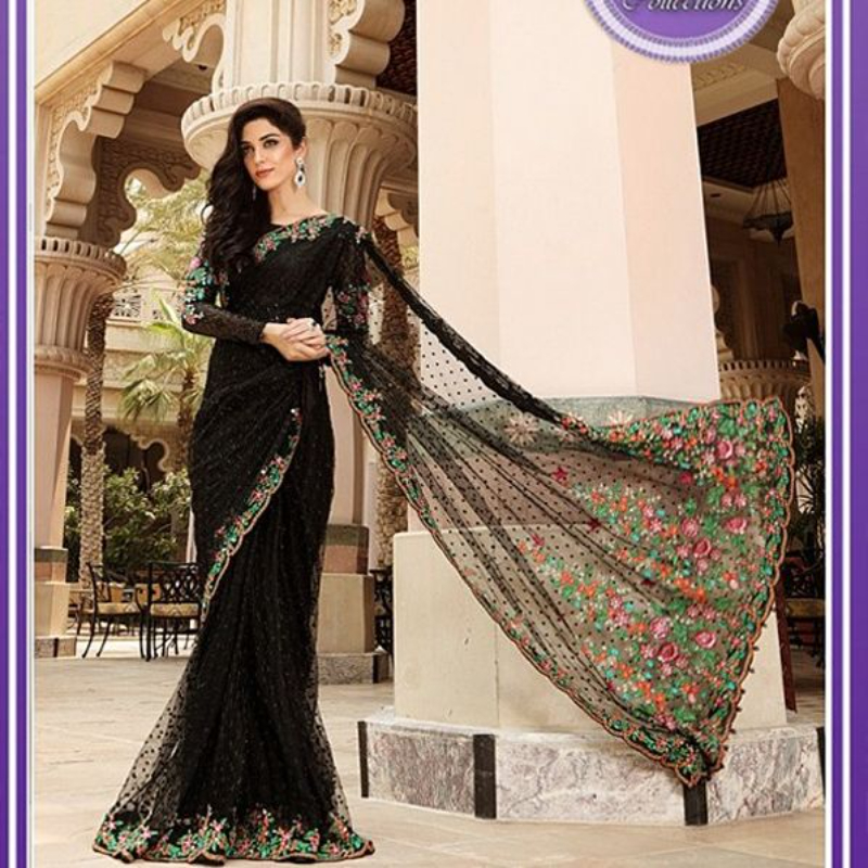 Unstitch Embroidered Chiffon Fancy Party Wear Saree