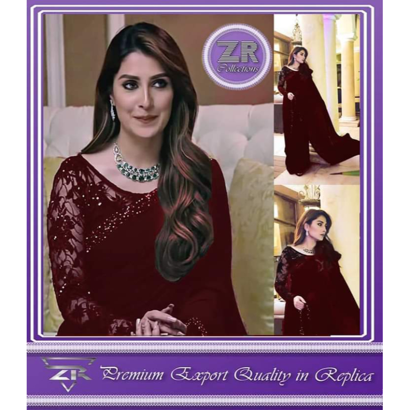 Unstitch Embroidered Chiffon Party Wear Saree